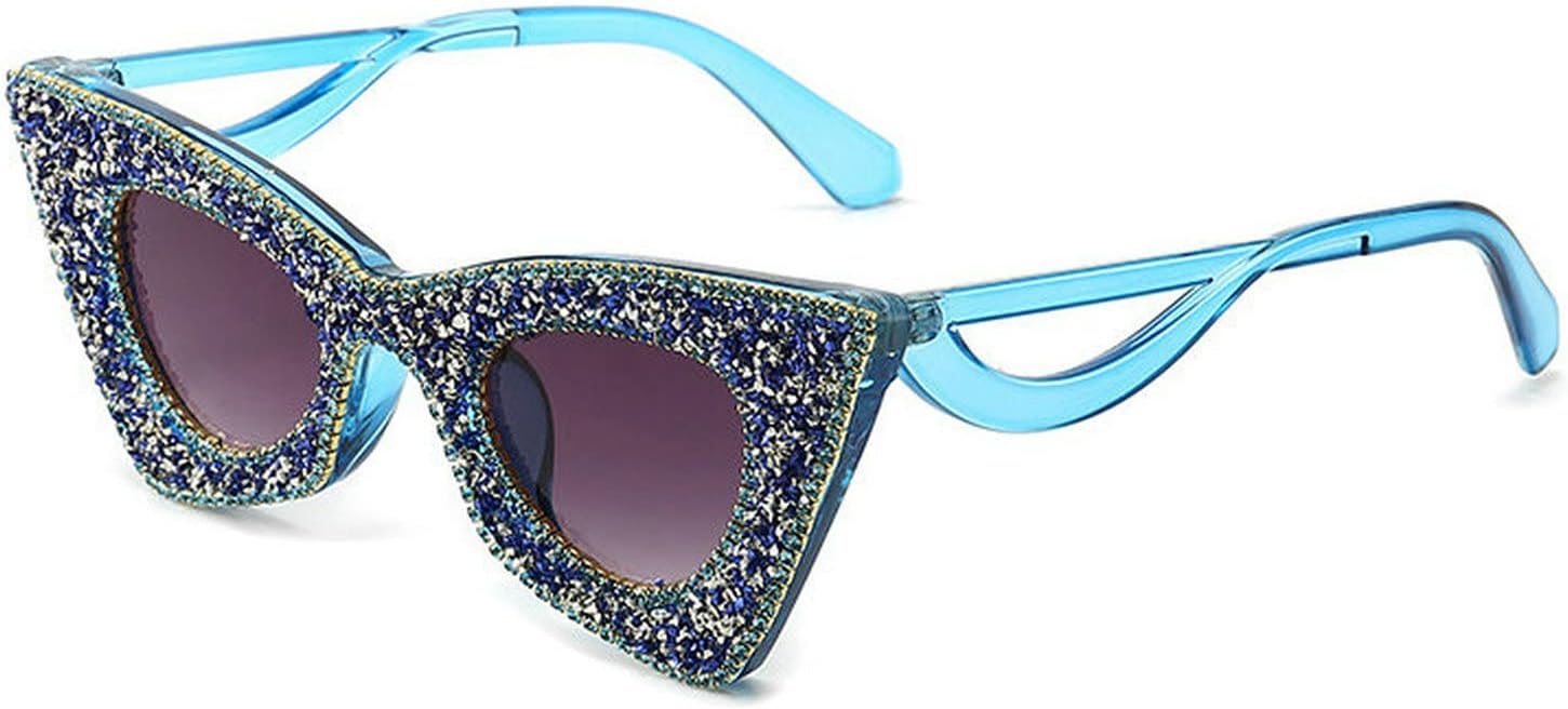 

Солнцезащитные очки «кошачий глаз» для женщин, сверкающие кристаллами и бриллиантами, солнцезащитные очки с блестками и стразами для мужчин, роскошные очки 2021 года COTIA, Blue