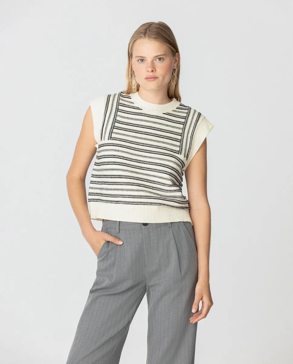 

Женский жилет, закрытый, вязаный в полоску Noon, светло-бежевый