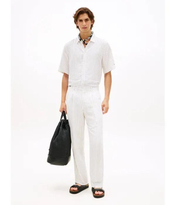 Льняные брюки slim fit Tommy Hilfiger, экрю — фото 2