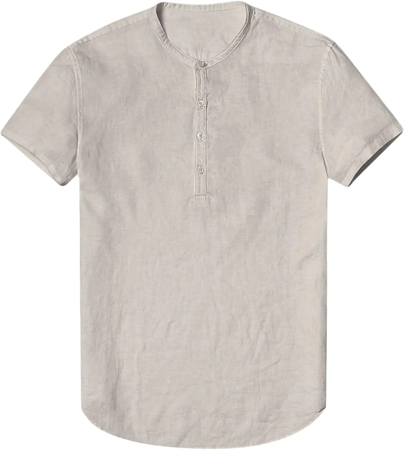 

Мужская рубашка с V-образным вырезом и пуговицами, летняя, без воротника, льняная, с короткими рукавами DGHM-JLMY