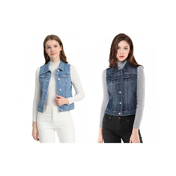 

2 упаковки женский джинсовый жилет с накладными карманами Inspire Chic, Light Blue B Blue