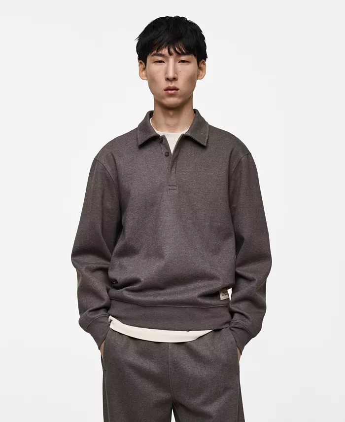 

Мужская тонкая толстовка с вышивкая и воротником-поло MANGO, серый