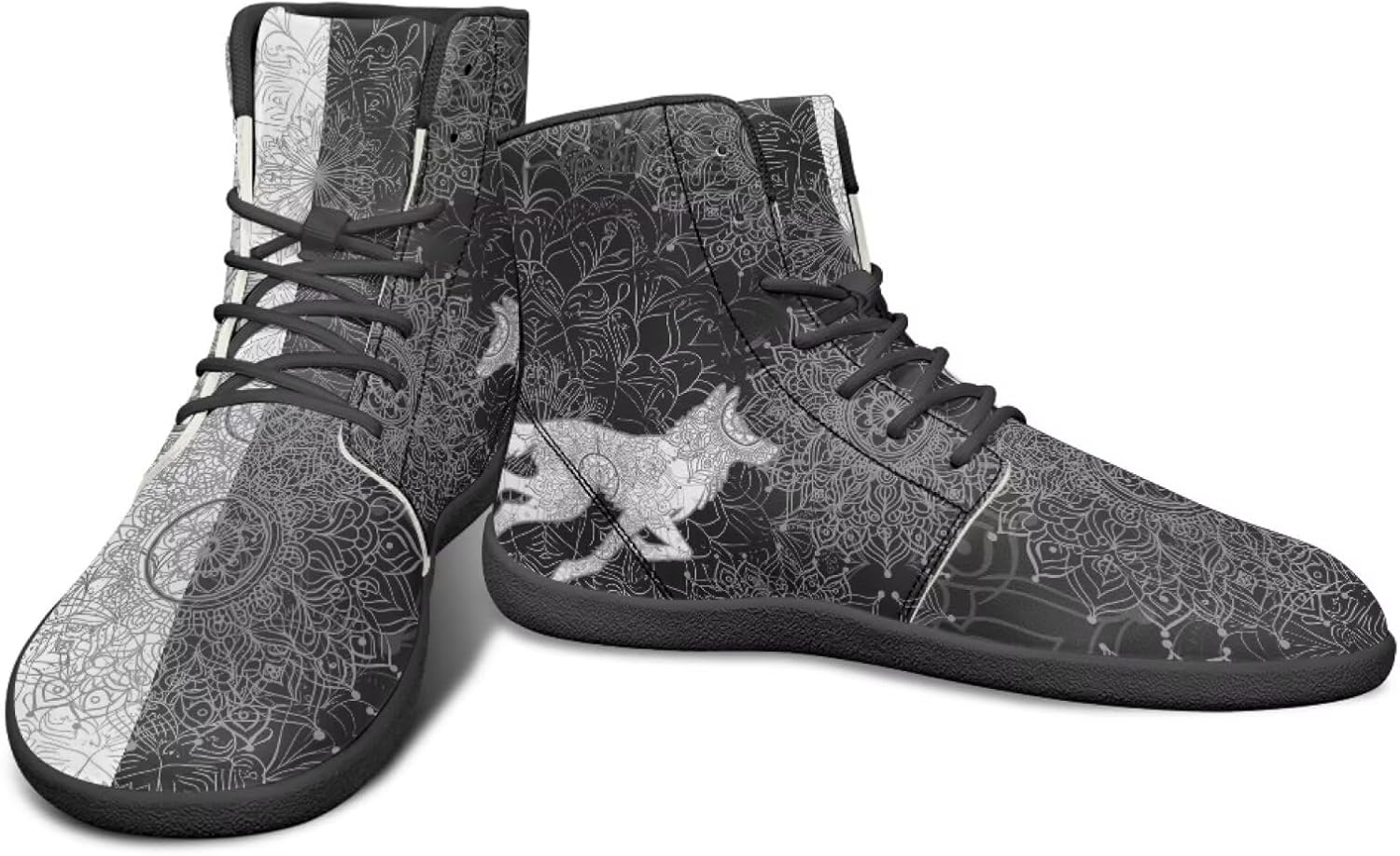 

Высокие черно-белые кроссовки с мандальным узором с изображением животных для мужчин, с широкой колодкой, минималистичный дизайн без каблука Watdotory