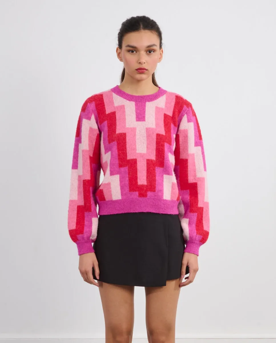 

Женский джемпер с длинным рукавом и геометрическим принтом Lili Sidonio, розовый