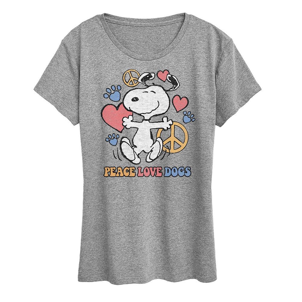 

Женская футболка с рисунком Peanuts Snoopy Peace Love Dogs Licensed Character, цвет Heather Gray
