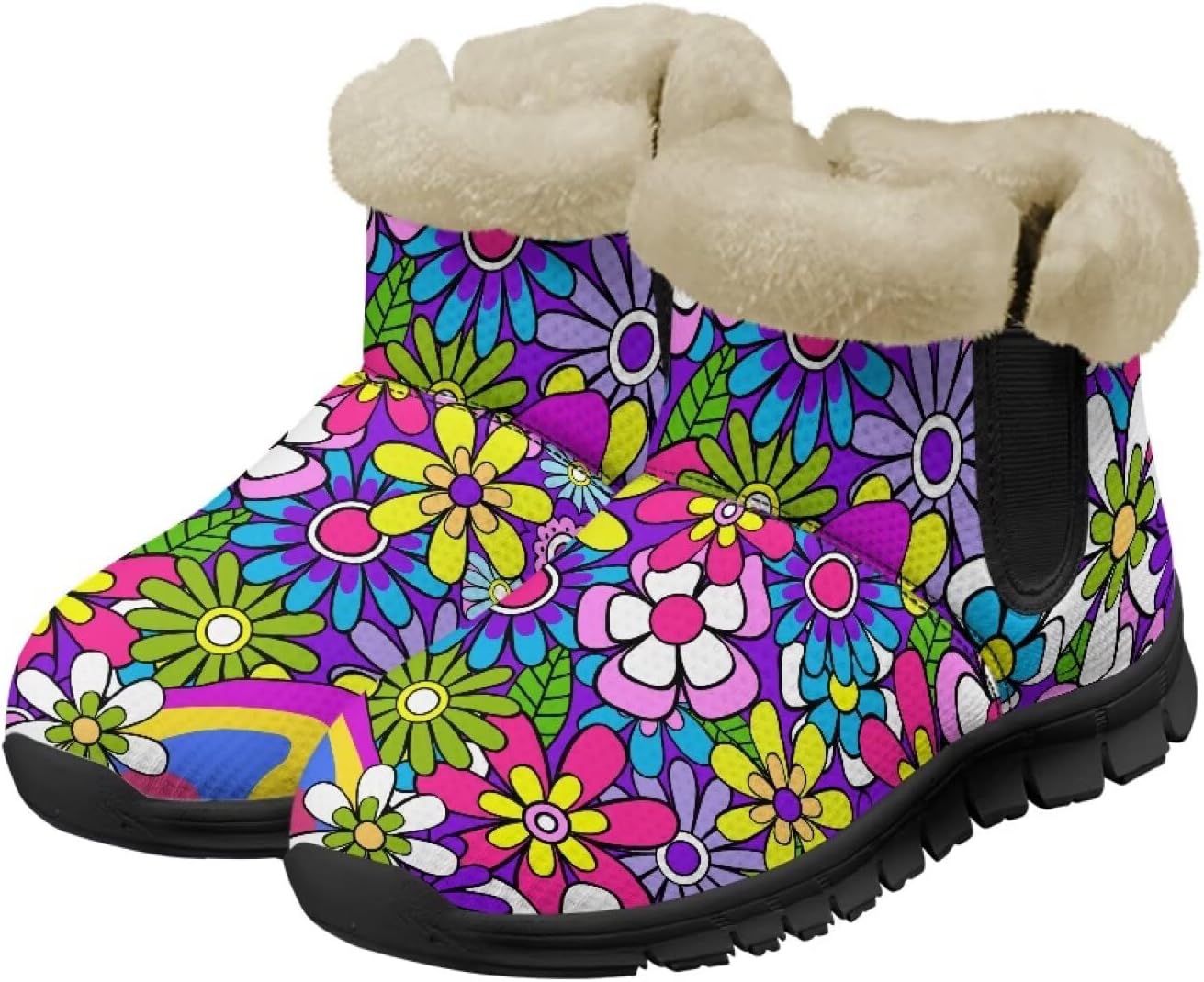 

Зимние ботинки для женщин и мужчин с меховой подкладкой, противоскользящие, удобные, теплые, зимние ботинки Noprintge, Hippie Flowers
