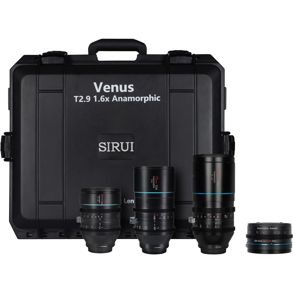 

Sirui Venus T2.9 1.6x полнокадровый анаморфотный комплект из 3 объективов с адаптером 1.25x (35/75/150 мм, Sony E)