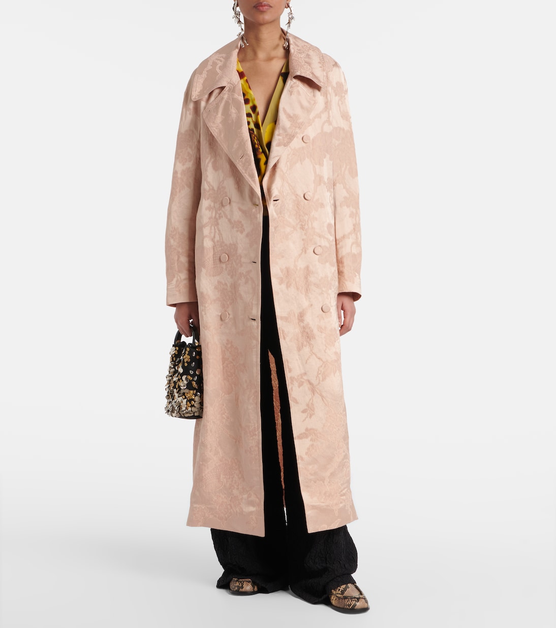 Пальто из льняной жаккардовой ткани с цветочным рисунком Dries Van Noten, Old Rose — фото 2