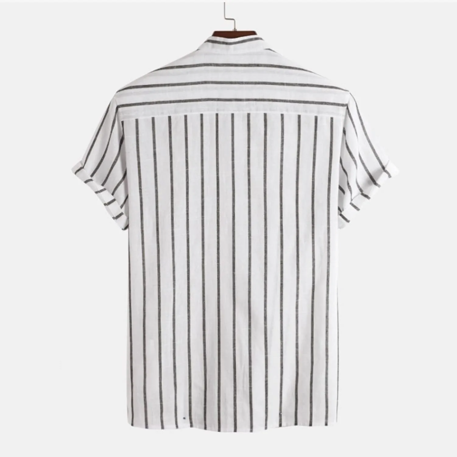 Мужская хлопковая льняная футболка Henley с коротким рукавом — фото 3