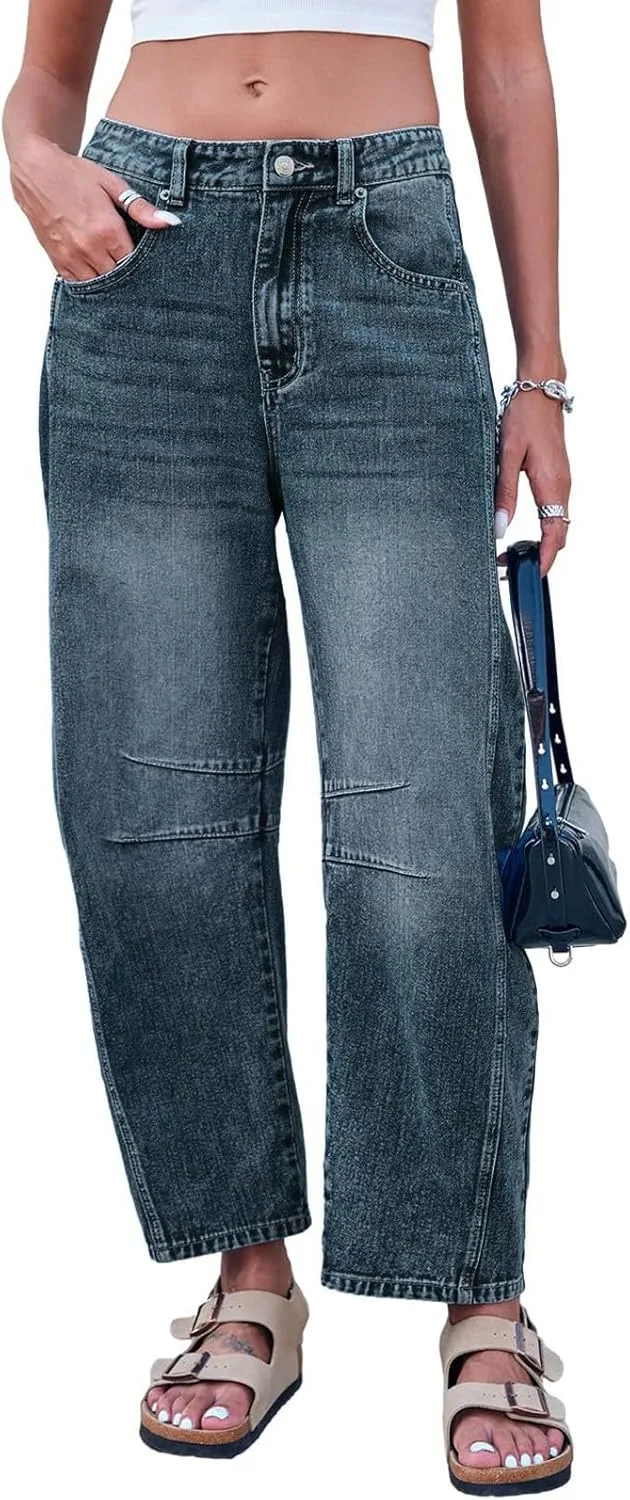 

Aniywn женские джинсы Mid Rise Barrel, винтажные широкие укороченные брюки