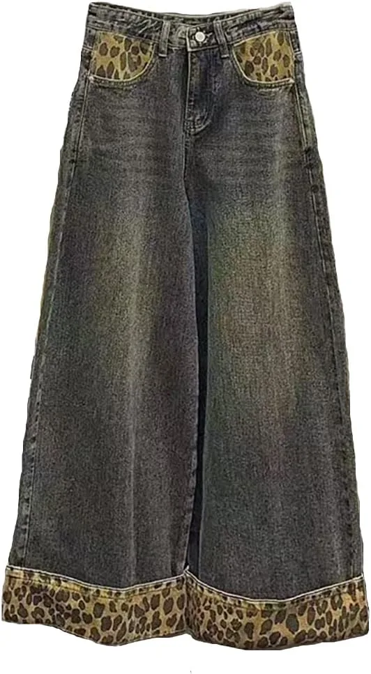 

Американские уличные женские джинсы в ретро-стиле с леопардовым принтом и пэчворком INFENU