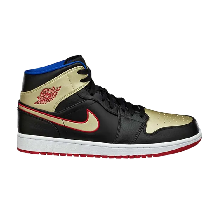 

Кроссовки Air Jordan 1 Mid 'Black Gold Red', черный