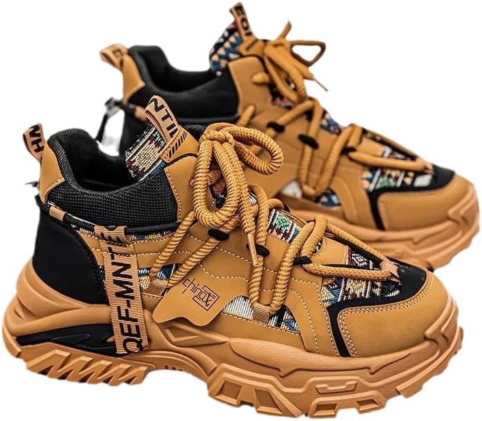 

Мужские модные кроссовки с дышащей сеткой: толстая противоскользящая подошва, идеально подходят для улицы и повседневной носки, большие размеры, верх из искусственной кожи, стиль на все сезоны Fmshi, желтый