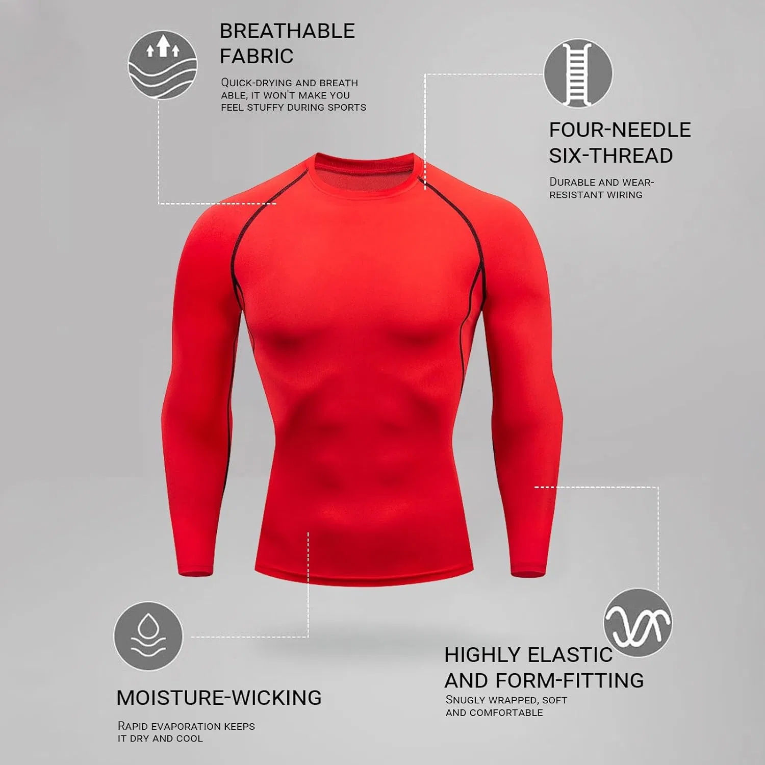 Мужская компрессионная футболка с длинным рукавом, Athletic Workout, Red — фото 4