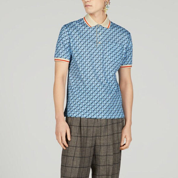 Рубашка поло Gucci Geometric G Cotton Piquet Polo Shirt, голубой — фото 4