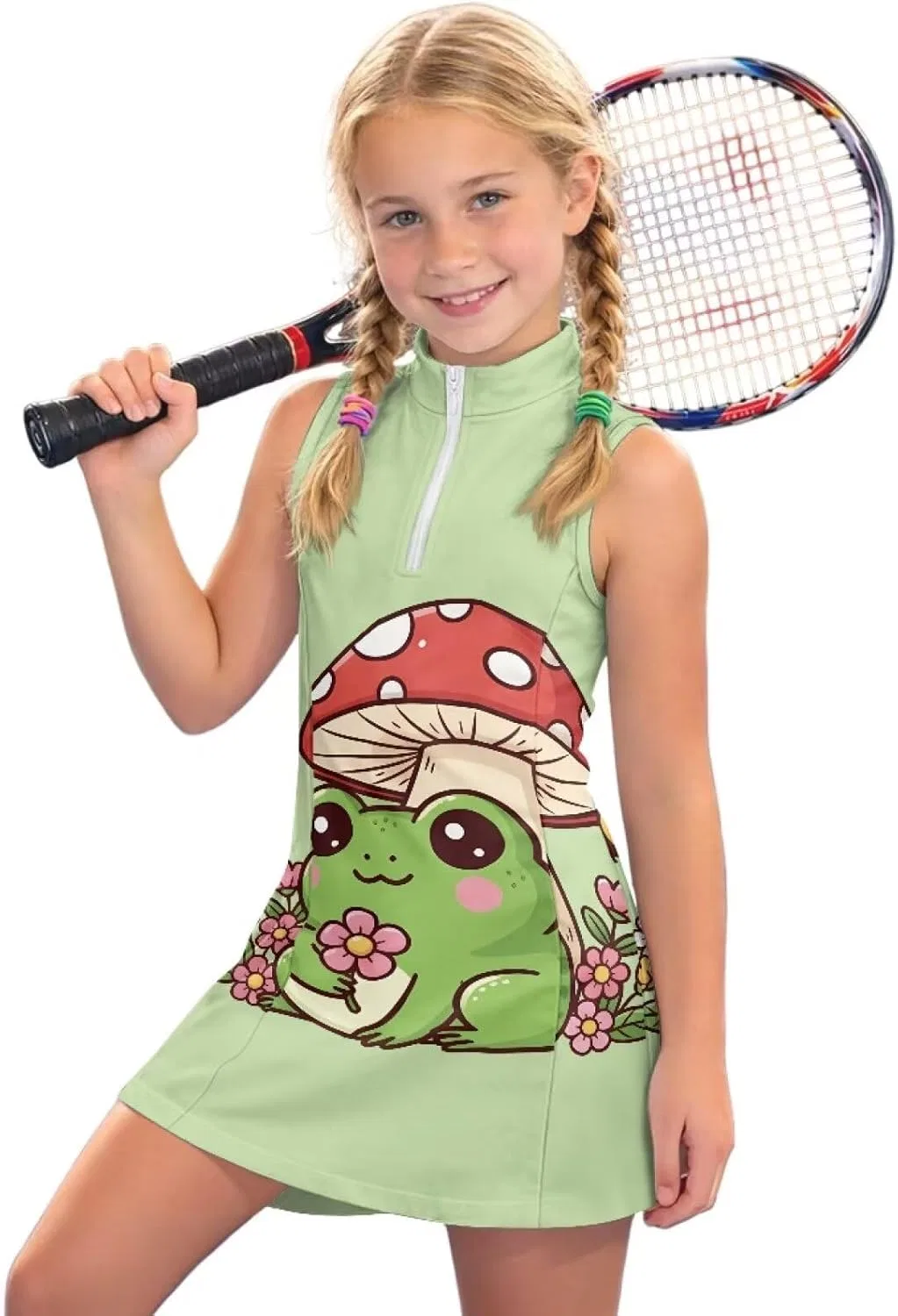 Платье для тенниса и гольфа без рукавов Boatee, принт Cute Frog Mushroom Print
