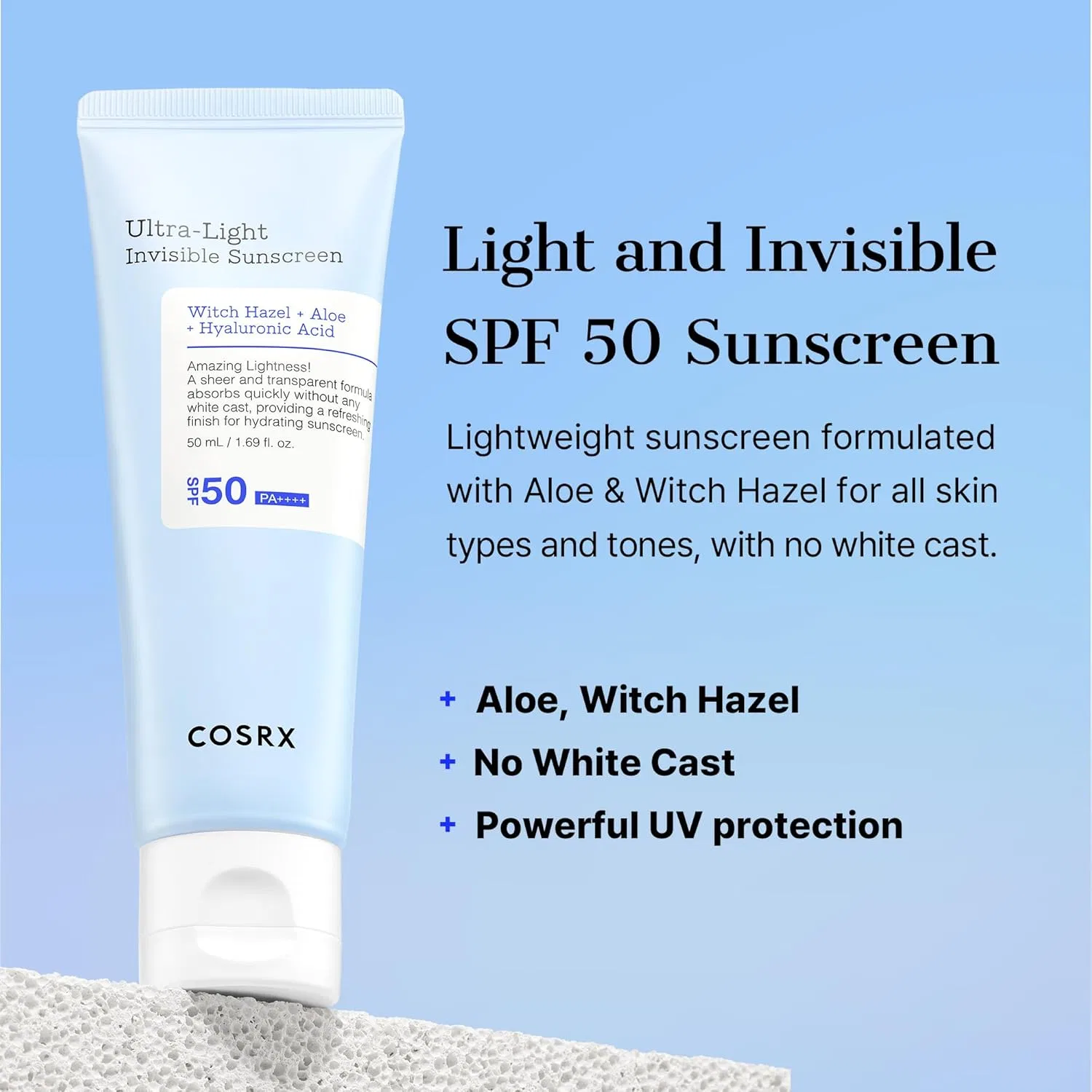 Солнцезащитный крем COSRX Ultra Light Invisible Sunscreen SPF50+ PA++++ 50 мл белый Course Rx — фото 3