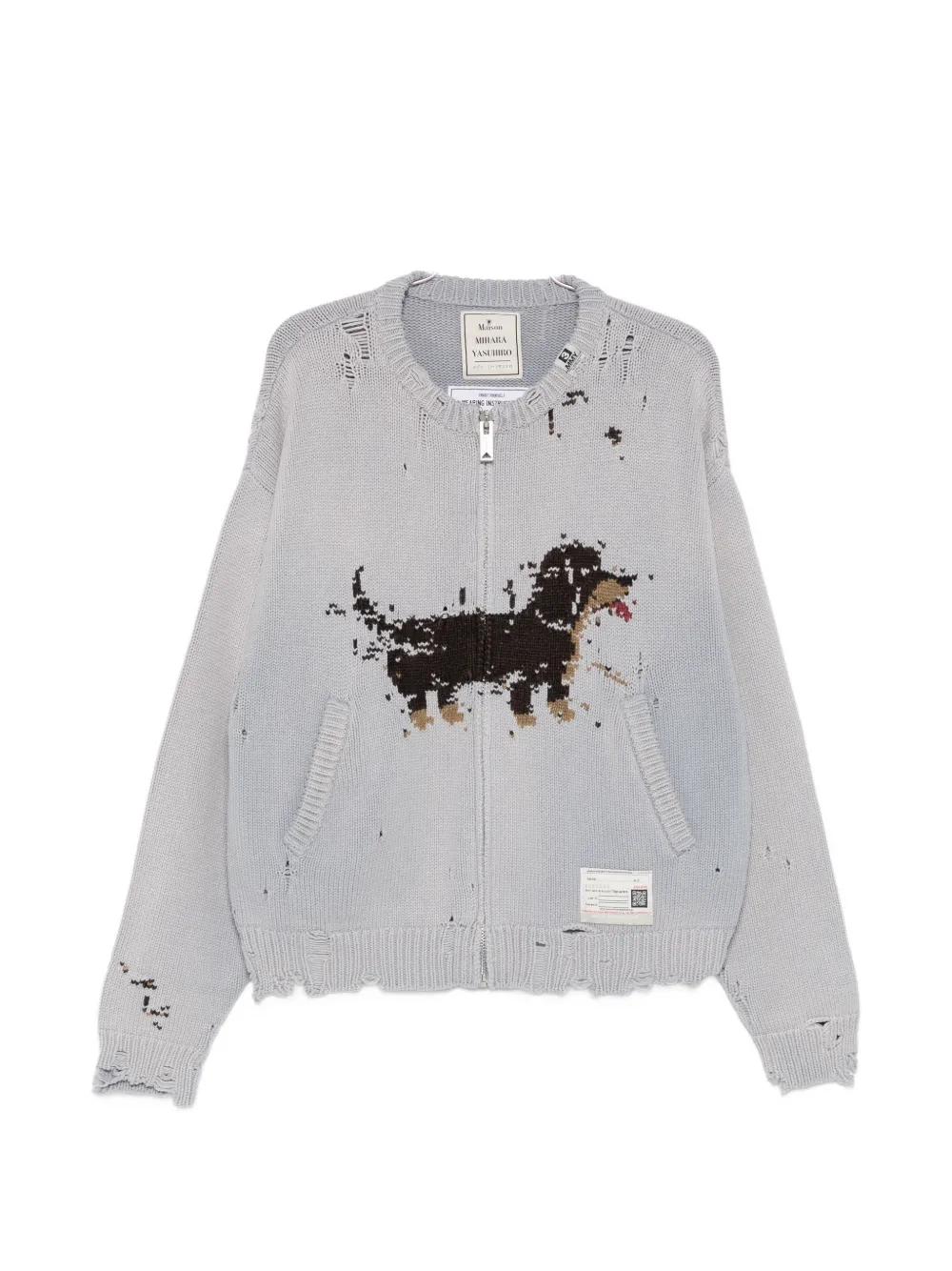 

Жаккардовый трикотажный кардиган с эффектом потертости Maison Mihara Yasuhiro, серый
