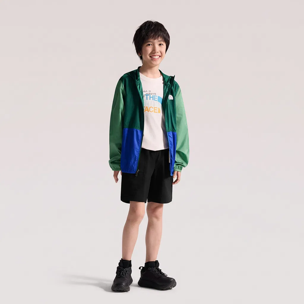 Детская куртка с капюшоном тонкая THE NORTH FACE, PFD/Green/Legend Blue — фото 4
