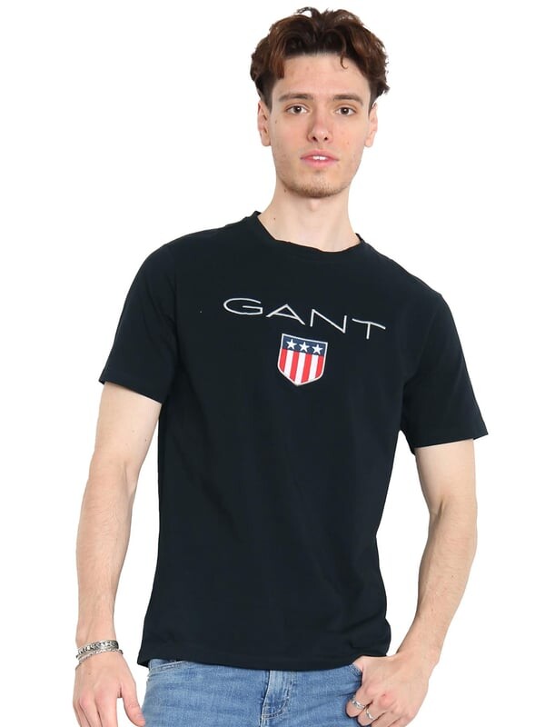 

Мужская футболка с круглым вырезом и большим щитом Gant, синий
