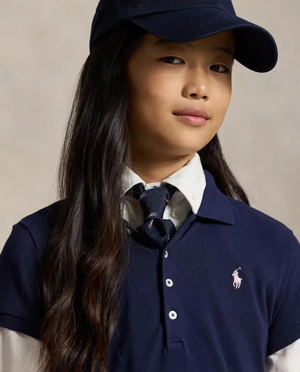 Детское платье поло из эластичного пике Polo Ralph Lauren, темно-синий — фото 3