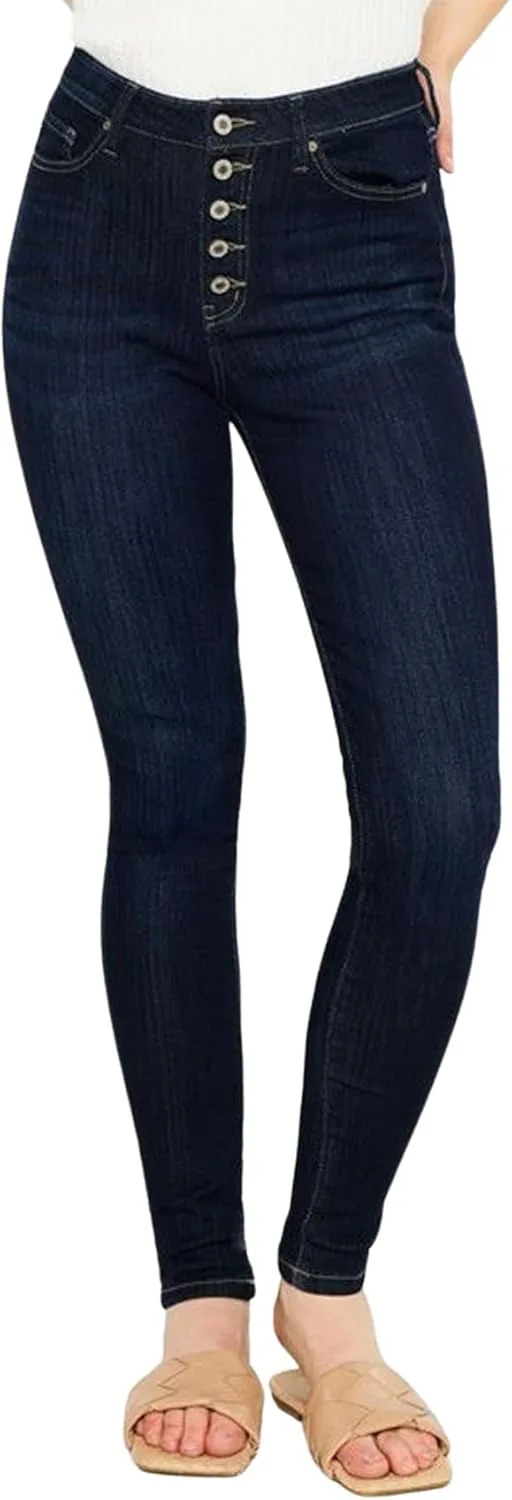 

Kan Can Women's High Rise Curvy Button Fly Super Skinny Jeans - KC7114