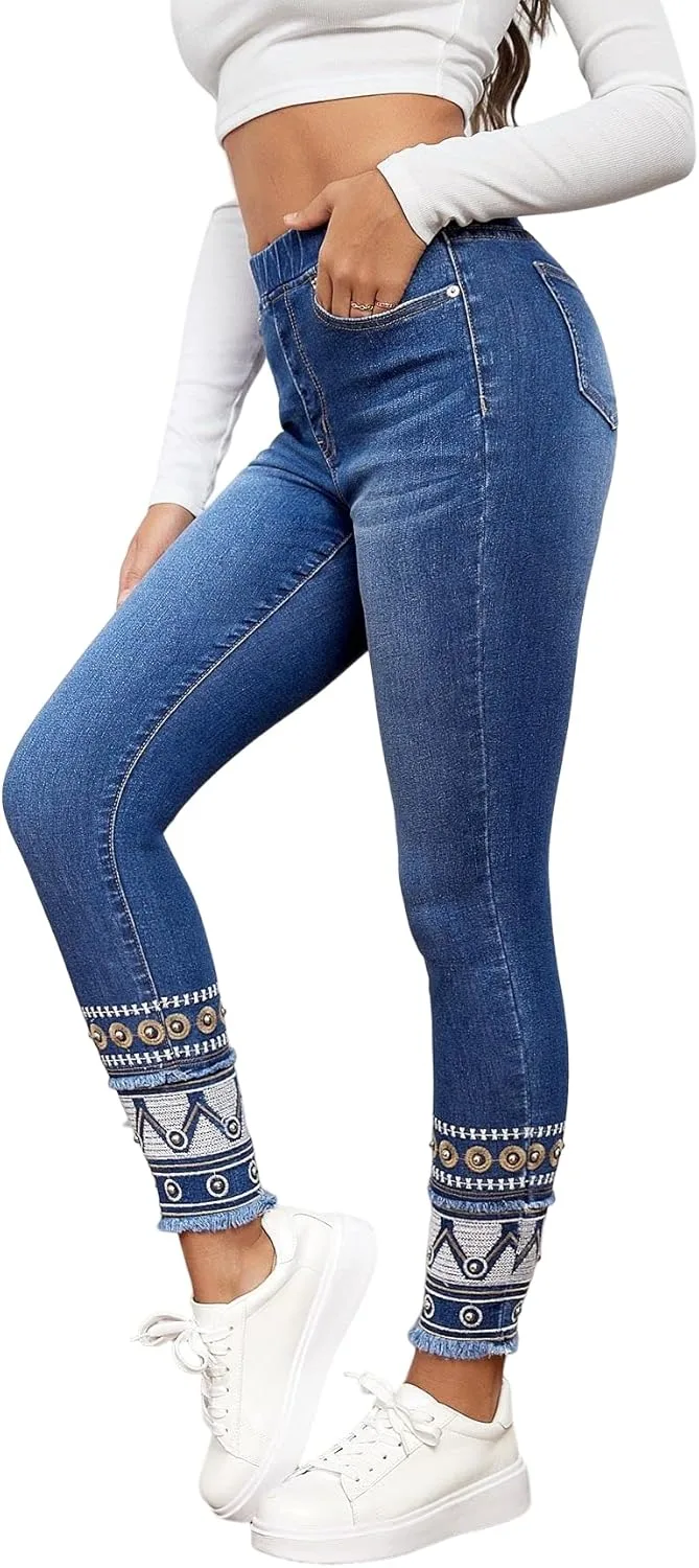 

Женские джинсы WDIRARA в стиле бохо с геометрическим принтом