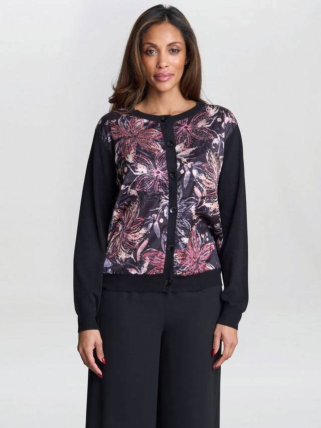 

Вильма кардиган с атласным передом в цветочном принте Gina Bacconi, Black