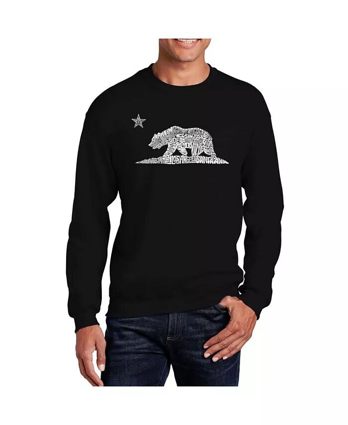 

Мужская толстовка с круглым вырезом Word Art California Bear LA Pop Art, черный