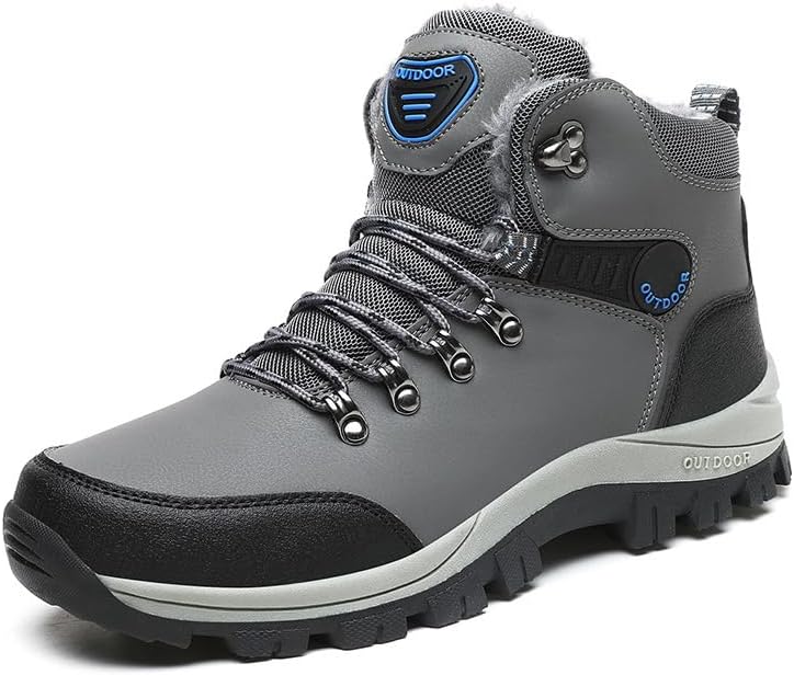 

Мужские зимние ботинки Qacksv, высокие, с теплой меховой подкладкой, водонепроницаемые снежные ботинки, походные ботинки с толстой подошвой для холодной погоды, серый