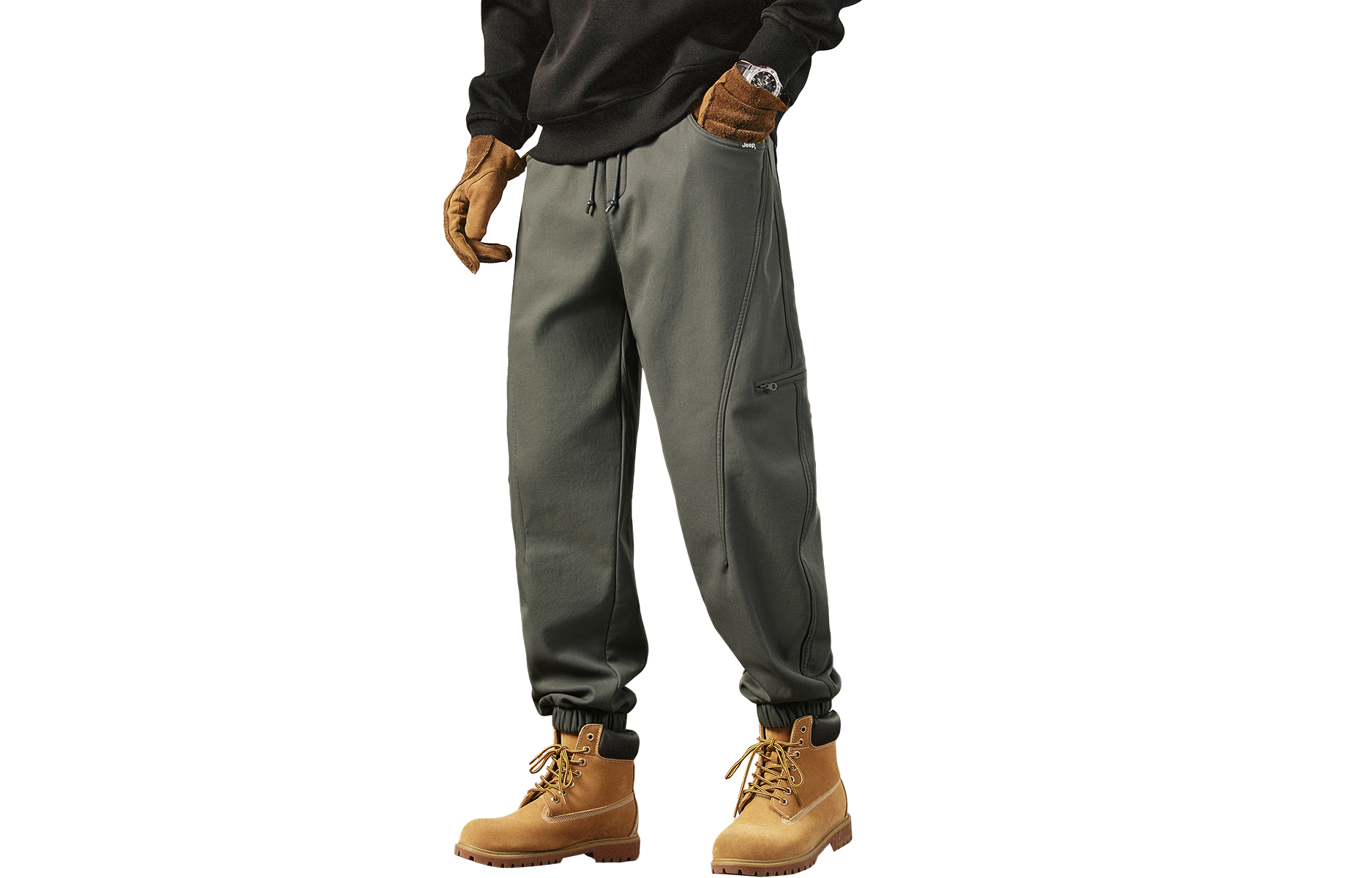 

Повседневные брюки Unisex Moderate Cuffed Jeep, зеленый (regular edition)