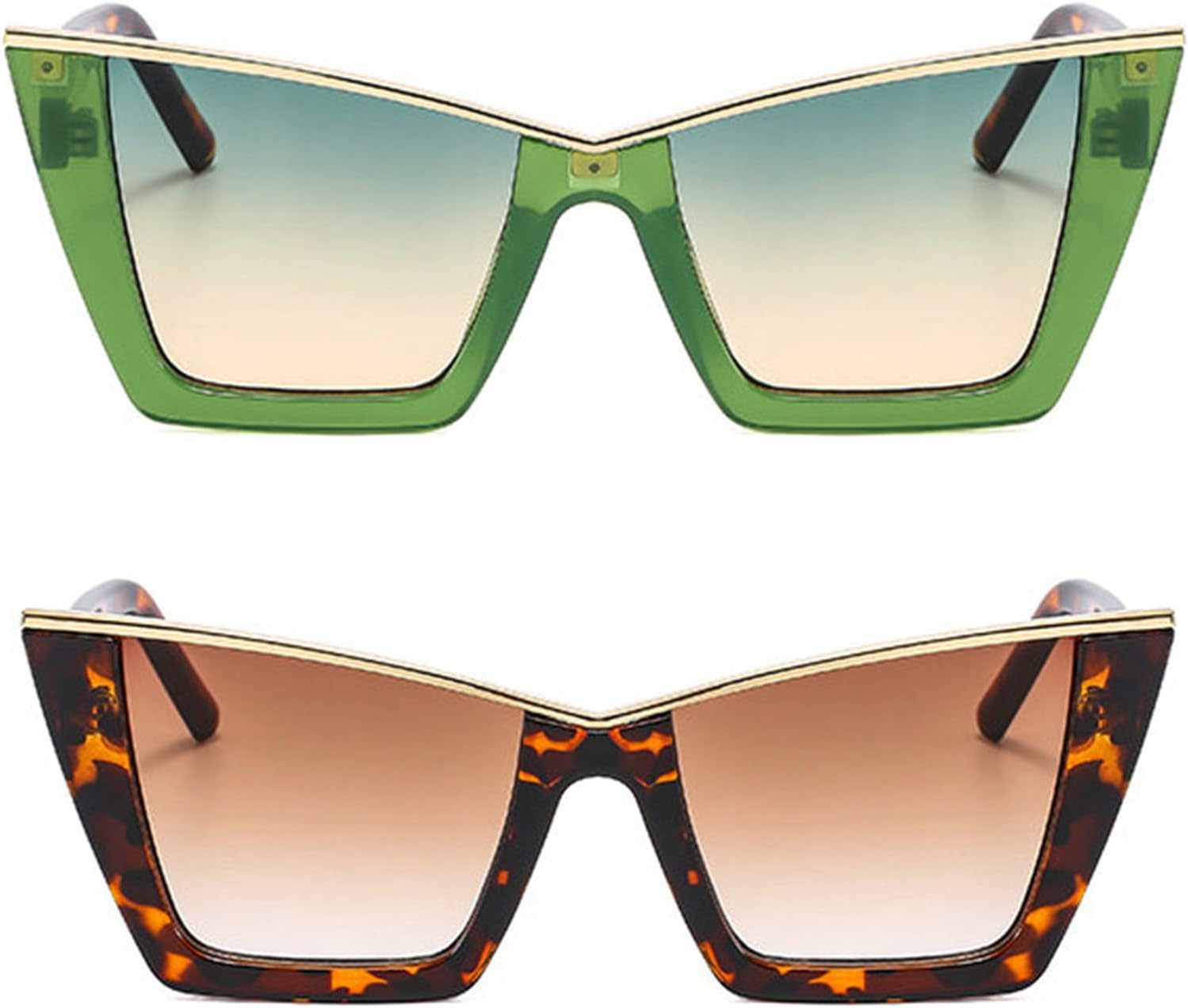

Винтажные солнцезащитные очки Willochra большого размера с квадратными заклепками для женщин, модные солнцезащитные очки «кошачий глаз» с градиентным переходом цвета, защита от УФ-излучения UV400, 2pcs-leopard&green