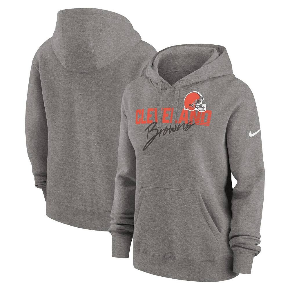 Женский флисовый пуловер с капюшоном Nike Heather Grey Cleveland Browns Wordmark Club, цвет Brn Grey — фото 2