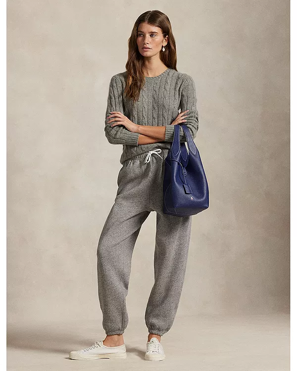 Флисовые спортивные штаны на шнуровке Ralph Lauren, серый — фото 2