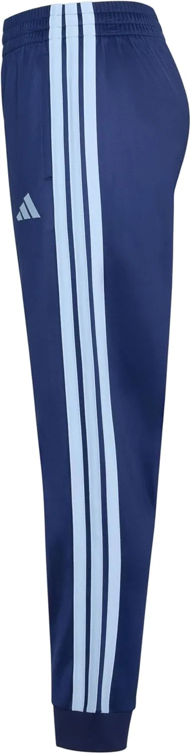 Детские спортивные брюки Adidas с тремя полосками | 100% полиэстер, тренировочные брюки с эластичным поясом, темно-синий — фото 4