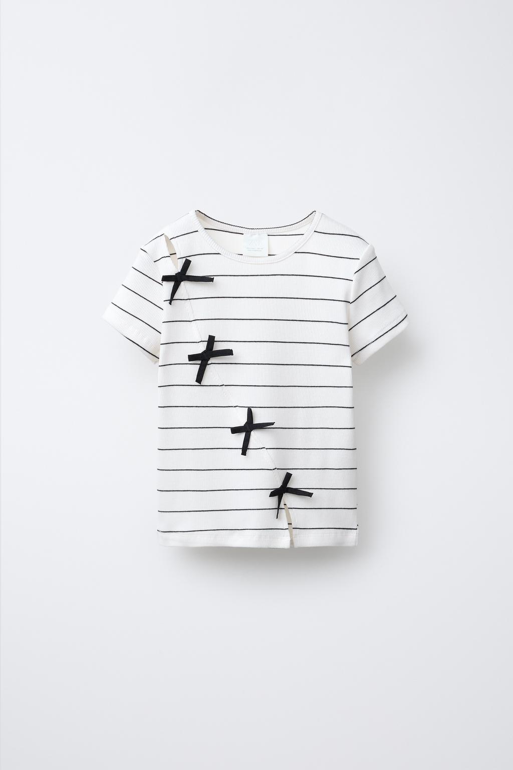 

Футболка в рубчик и полоску с бантиками ZARA, цвет Black/White