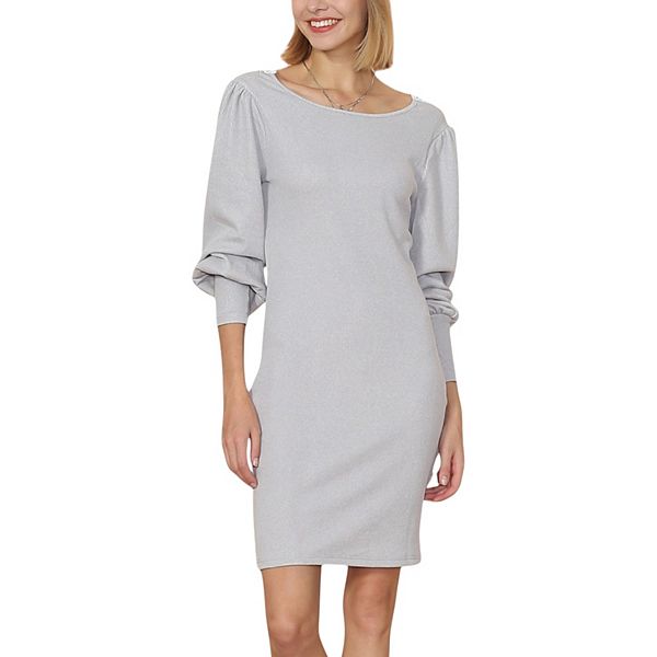 

Женское облегающее мини-платье из трикотажа с лодочкой и длинными рукавами-фонариками Anna-Kaci