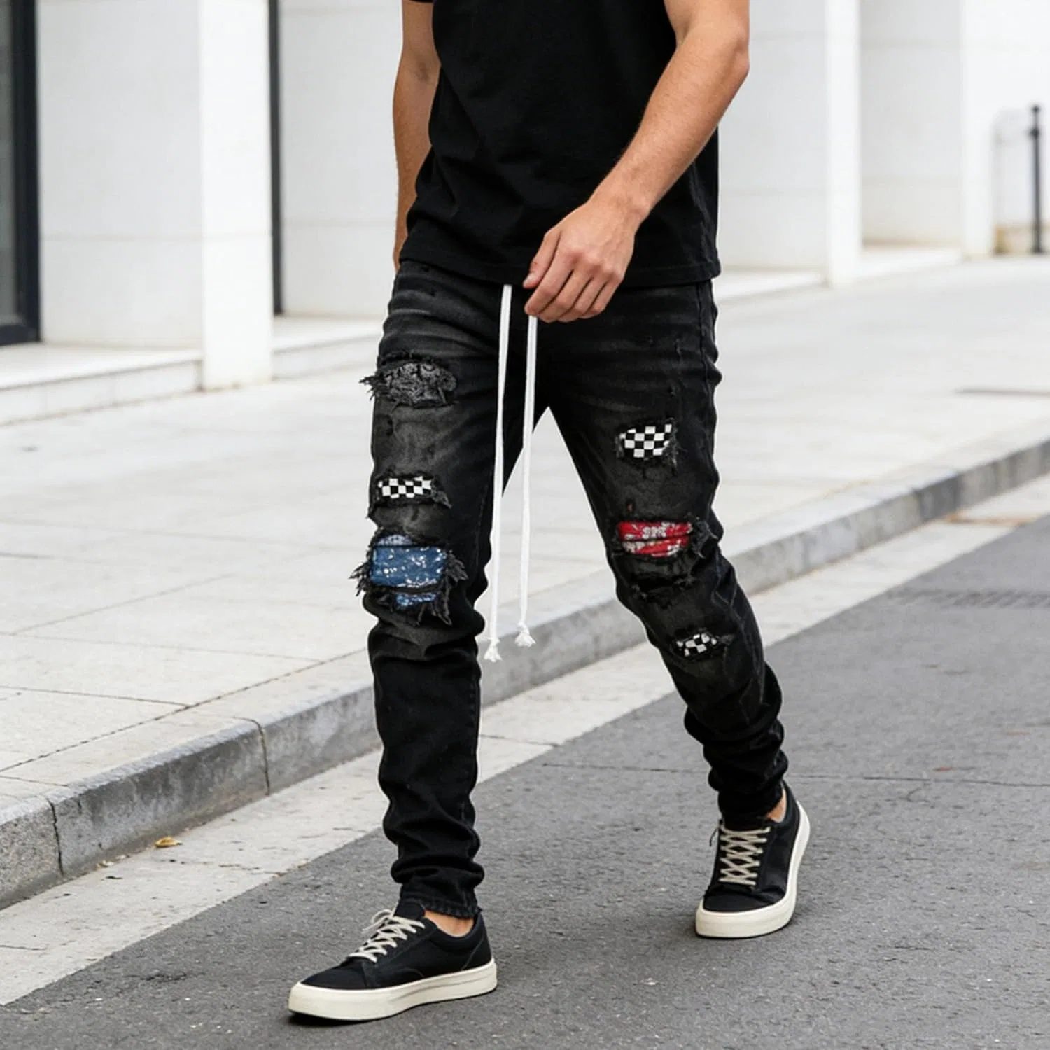 Джинсы, Patchwork Ripped, Black — фото 4