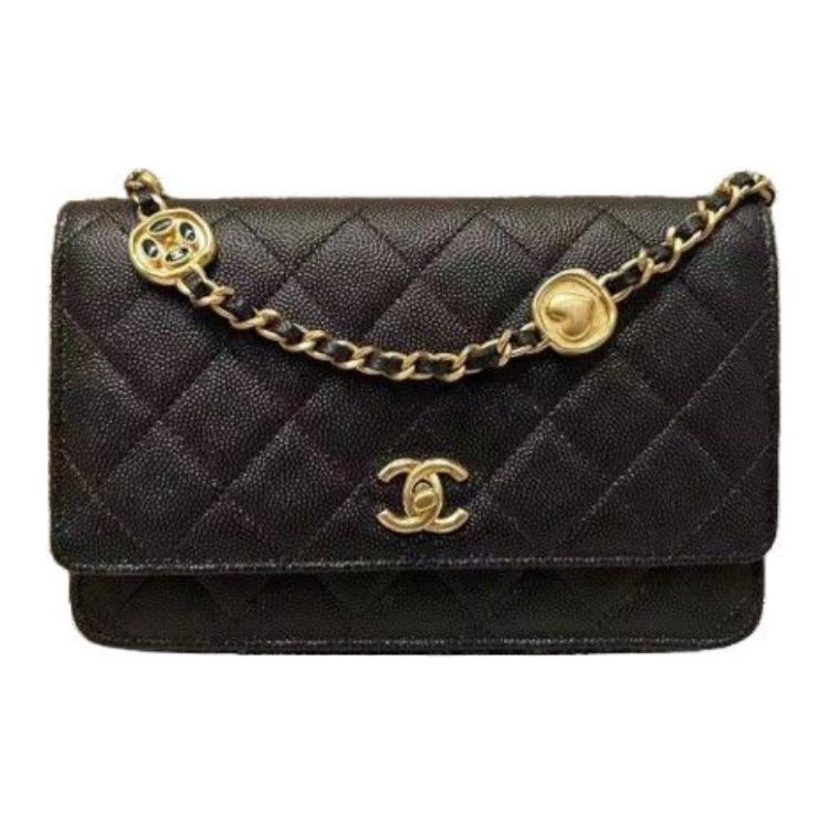 

Chanel 24A WOC Золотая монета на цепочке, кожаная сумка через плечо, женская, черная