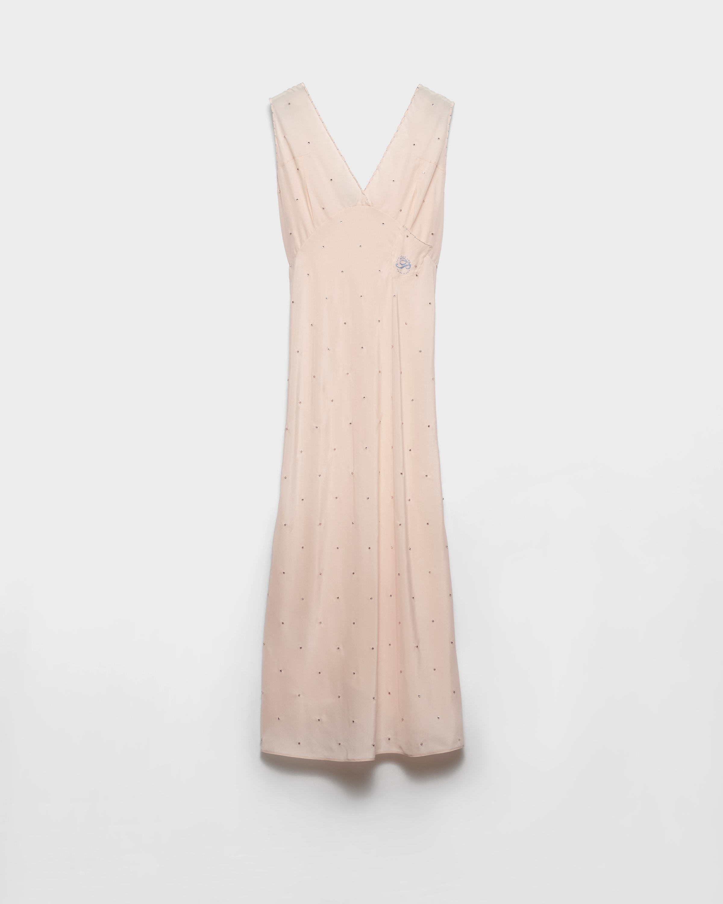 

Платье из шелка хабутаи с вышивкой и эффектом винтажности Prada, персиковый