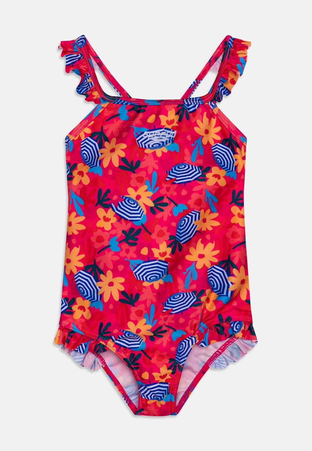 

Купальник Girls Digital Frill Thinstrap Swimsuit Speedo, цвет fandango pink/bloominous pink/summer yellow/cupid coral/watermelon/pure blue