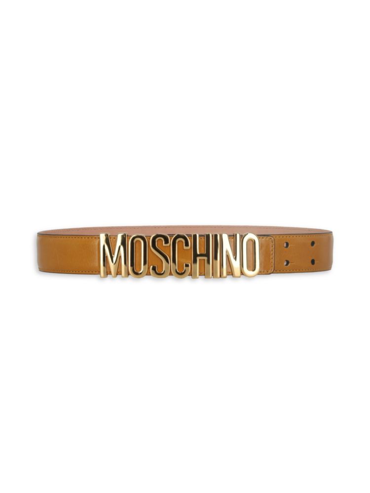 

Кожаный ремень с логотипом Moschino, бежевый