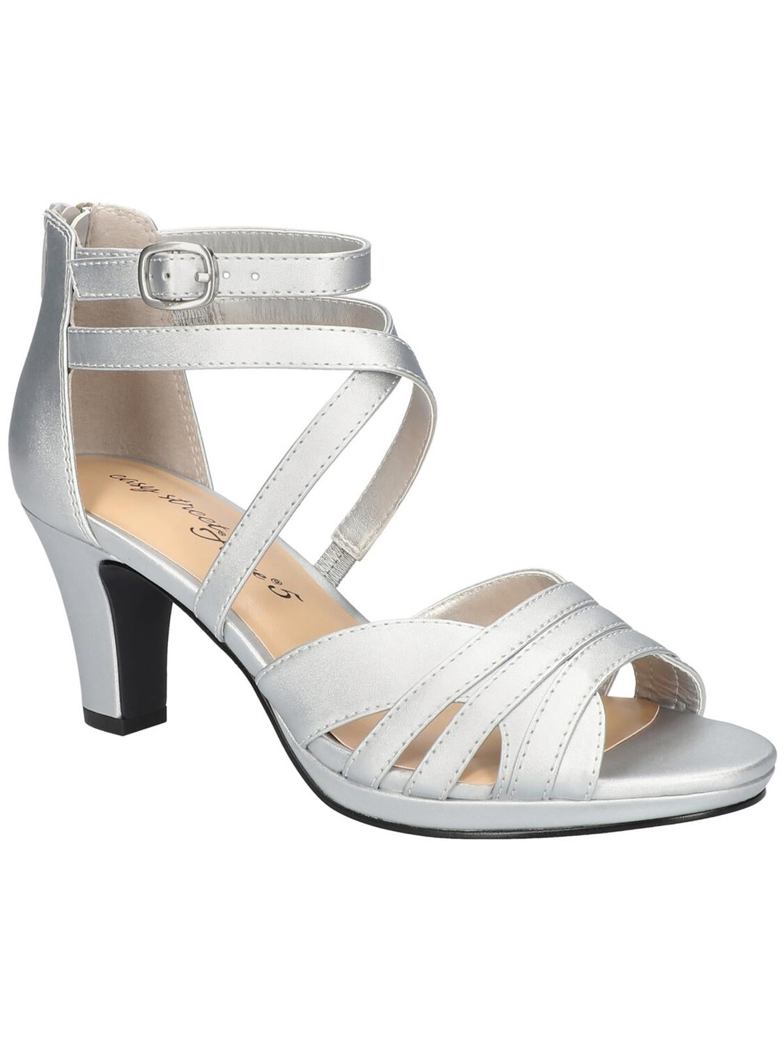 

Женские атласные туфли на каблуке Crissa с ремешком на щиколотке Easy Street, цвет Silver Satin