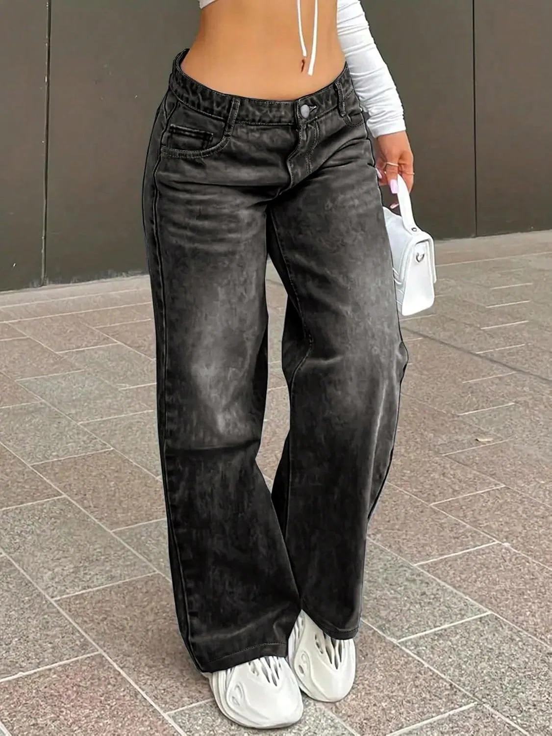 Джинсы свободные, Wide Leg, Trendy Pants, серые — фото 2
