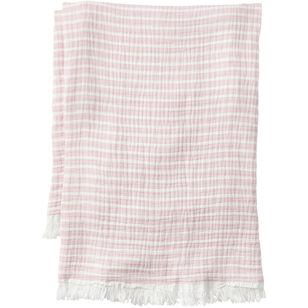 

Плед в хлопковую полоску Lands' End, цвет Pink Ivory Stripe