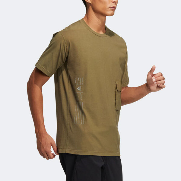 Футболка Men's adidas Th Hvcot Tee Solid Color Pocket Sports Short Sleeve Dark Olive Green T-Shirt, мультиколор — фото 4