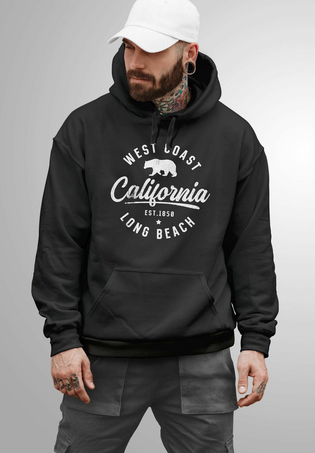 

Толстовка с капюшоном CALIFORNIA AUFDRUCK BÄR LONG BEACH-FASHION STREETSTYLE Neverless, черный