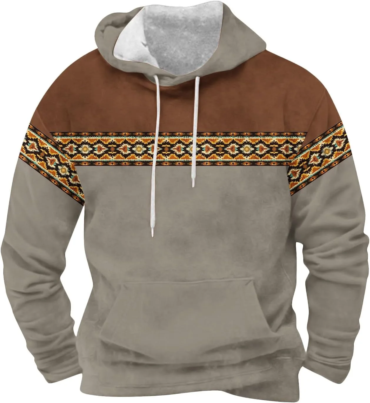 

Западный худи с ацтекским принтом для мужчин, капюшон, оверсайз, с карманами AQAYL