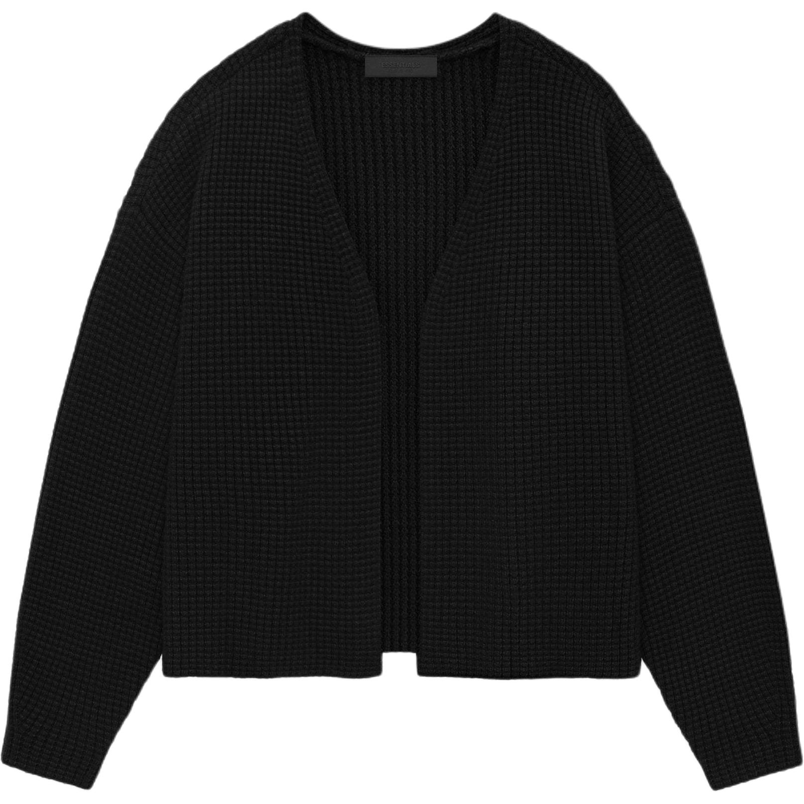 Толстый кардиган с вафельной текстурой Fear Of God Essentials, цвет обсидиановый черный/черный — фото 2
