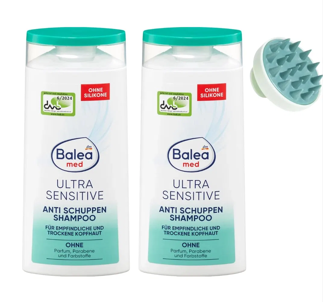 Набор из 2 шампуней Balea Med Anti-Dandruff Ultra Sensitive (по 250 мл) + щетка для кожи головы Balea Professional